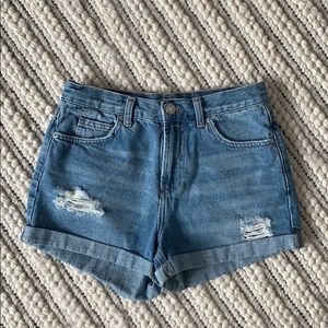 Topshop Moto Rosa distresses denim shorts